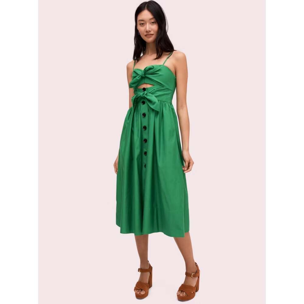 Kate Ppade Bright Green Tie-Front Button Midi Dress 6